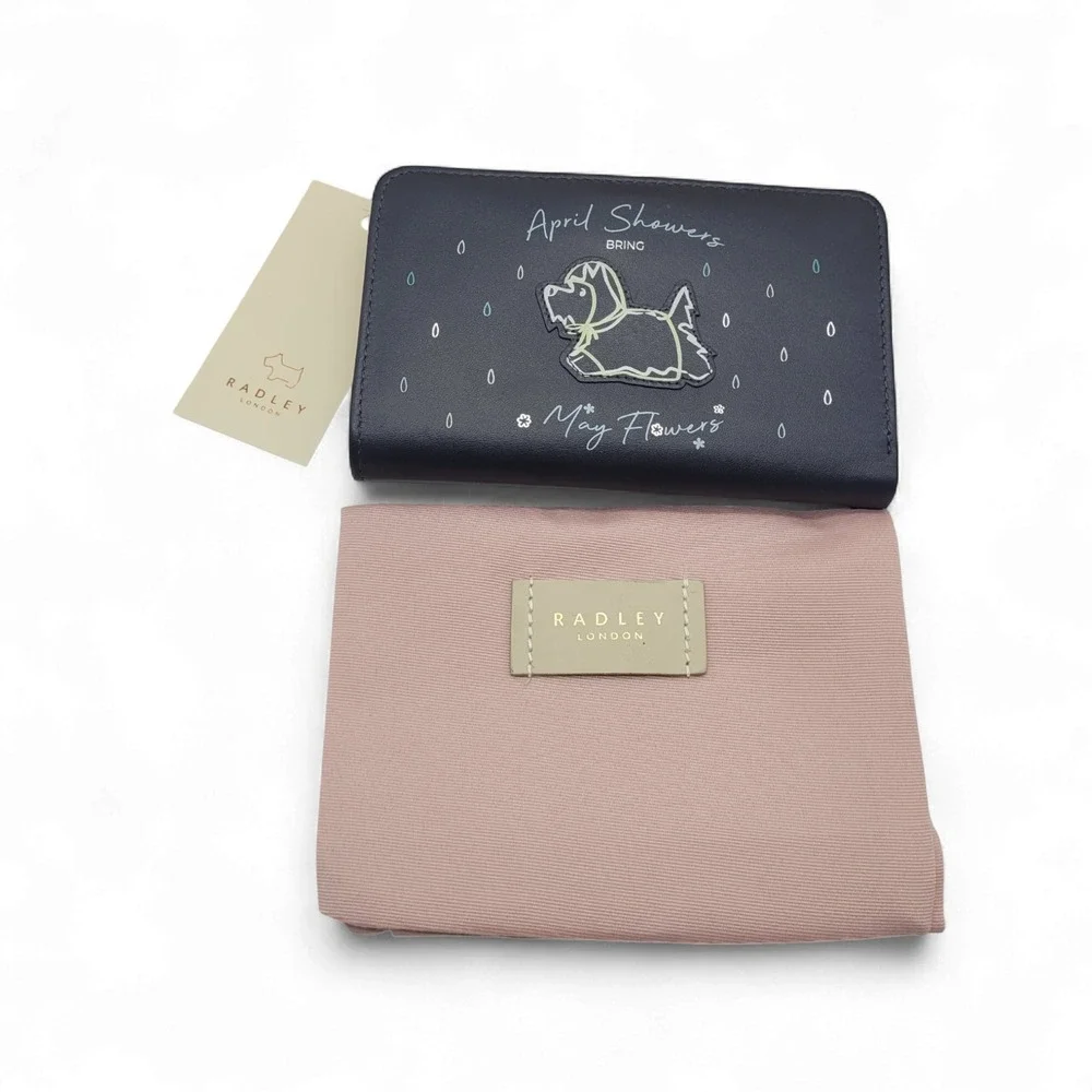 Radley April Showers Medium Bifold Wallet – Ink Leather‎ 5.5x3.5 for Women